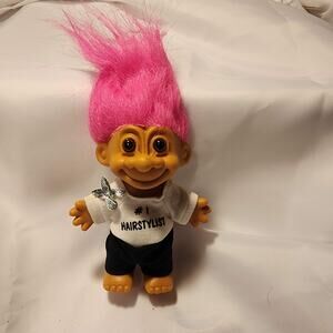 "#1 HAIRSTYLIST" 5in Troll Doll, HOT Pink Hair